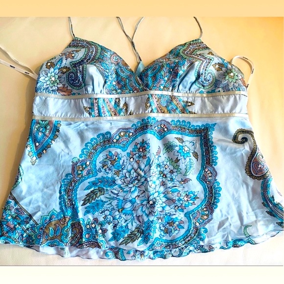 Tokito floral-print sequinned blue camisole - Picture 2 of 8